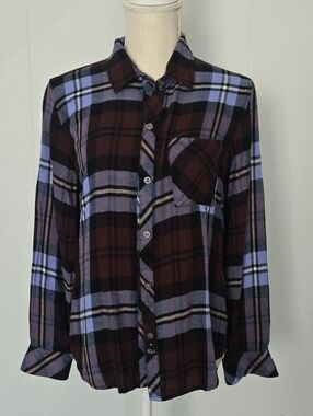 Rails Burgundy and Lavender Plaid Button-Down Shirt